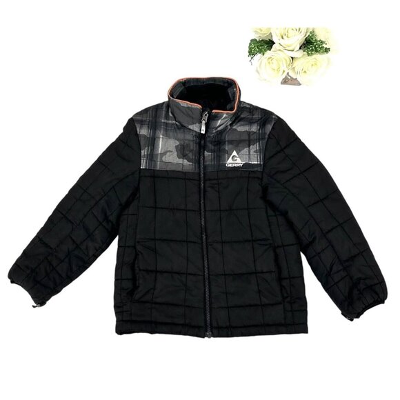 Gerry Boys Lightweight Puffer Jacket Size Small 7-8 Black Gray Camo Pockets - Picture 10 of 10